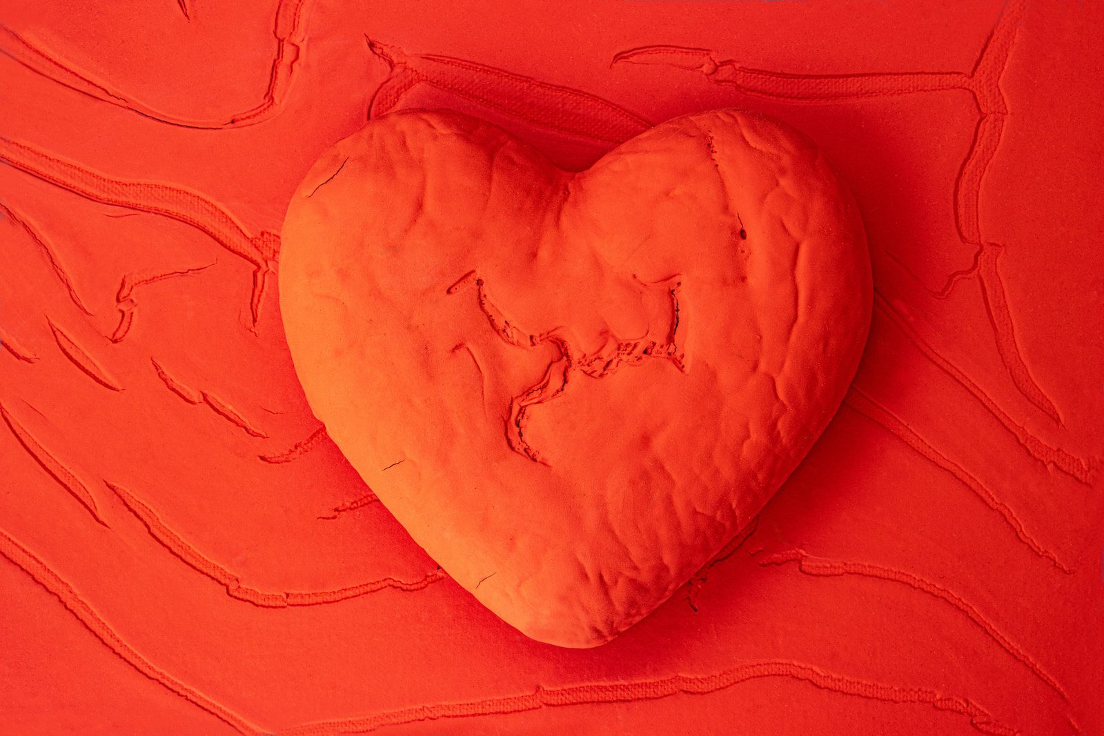 a heart made of red fabric